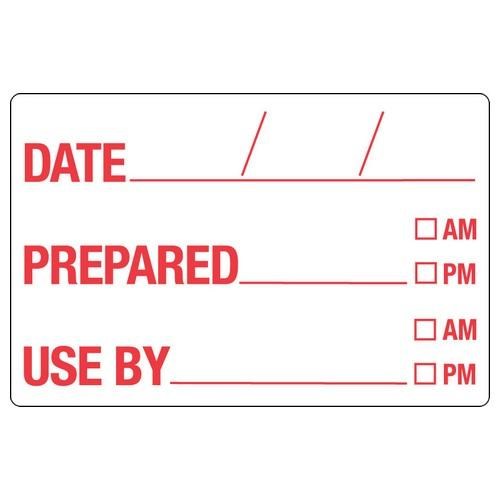 Label - Date Prepared / Use By - White / Red 49x75mm Dissolvable (Rl250)